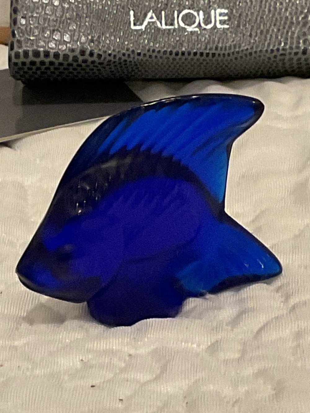 Lalique Cobalt Blue Glass Angel Fish Sculpture